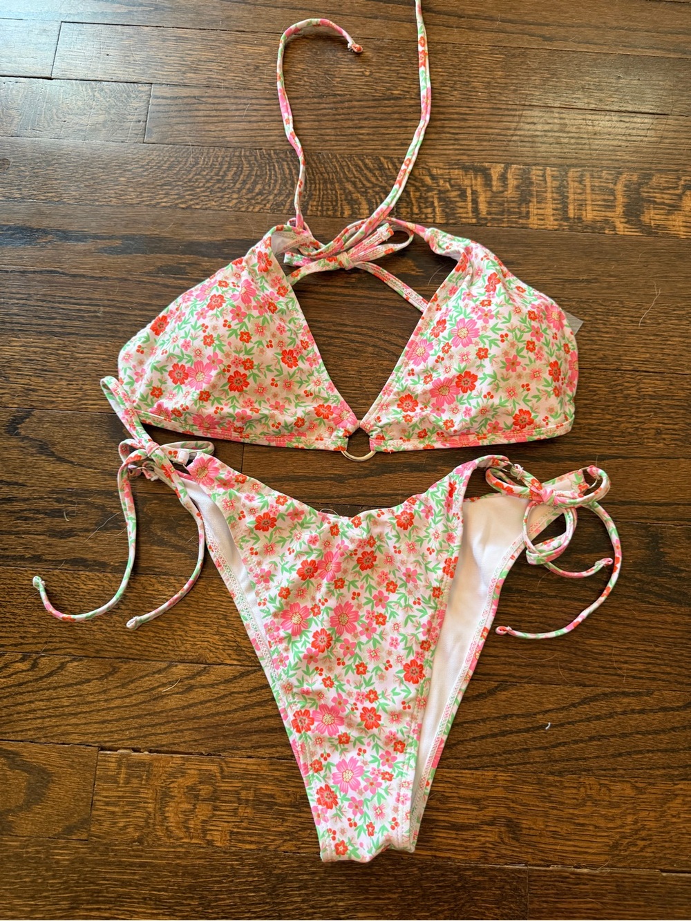 Pink Floral Girls' Tie Bikini Set